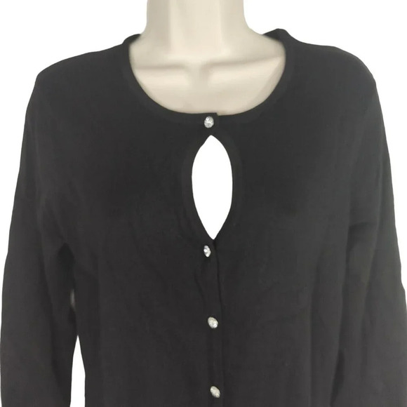 George Black Jewel Button Up Cardigan Sweater Women Size L 12-14 MISSING BELT - Picture 2 of 7